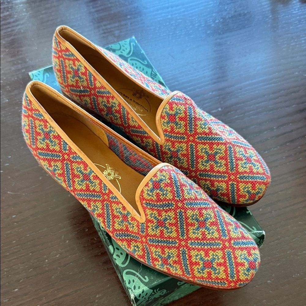 Stubbs & Wootton Red and Green Patterned Loafers